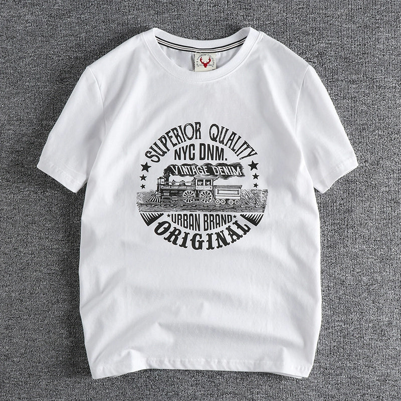 Summer American Retro Locomotive Pattern Men's T-Shirt