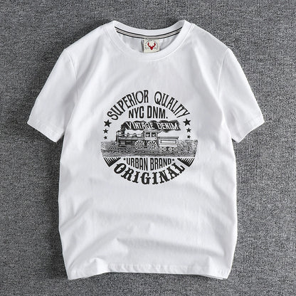 Summer American Retro Locomotive Pattern Men's T-Shirt