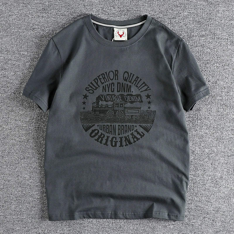 Summer American Retro Locomotive Pattern Men's T-Shirt