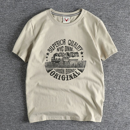 Summer American Retro Locomotive Pattern Men's T-Shirt