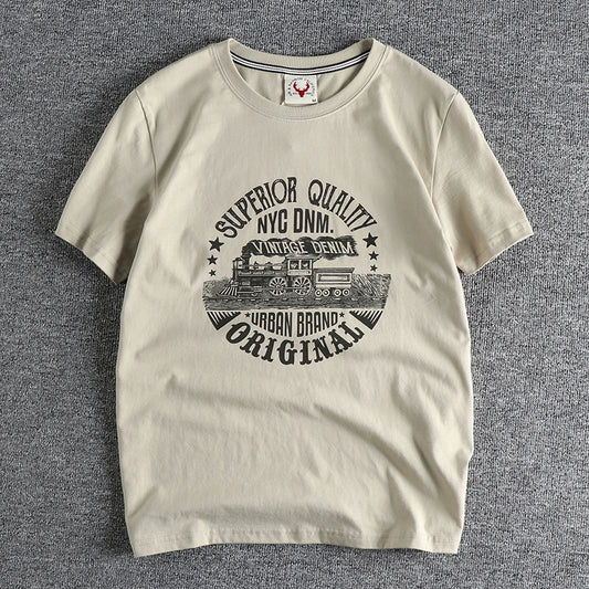 Summer American Retro Locomotive Pattern Men's T-Shirt