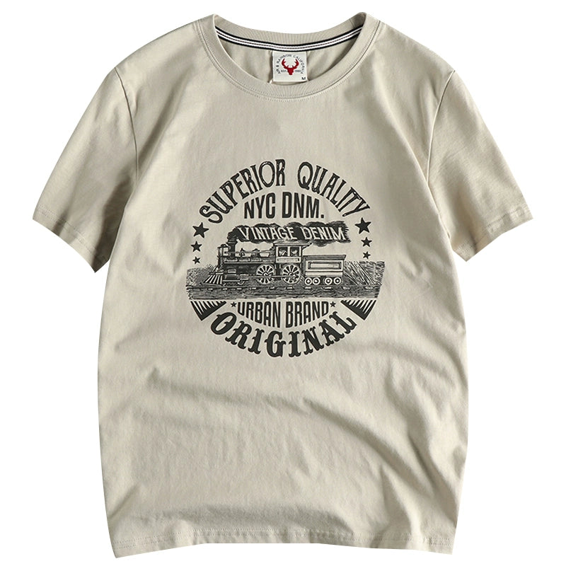 Summer American Retro Locomotive Pattern Men's T-Shirt