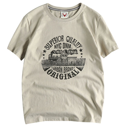 Summer American Retro Locomotive Pattern Men's T-Shirt