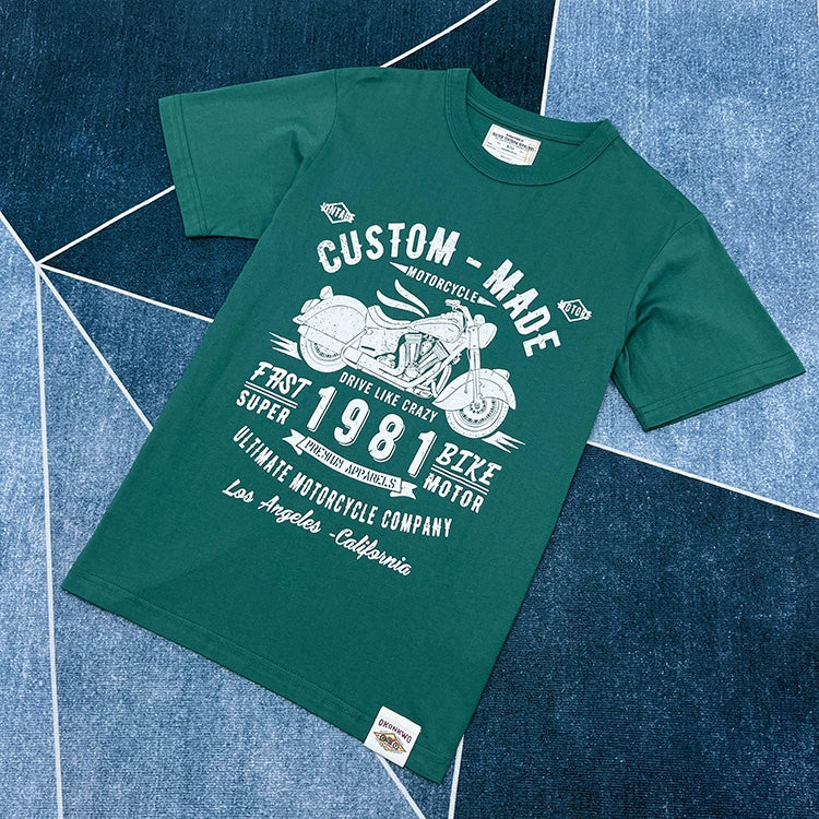 T-shirt Cotton Letter Print Short-Sleeve Retro Biker's Style
