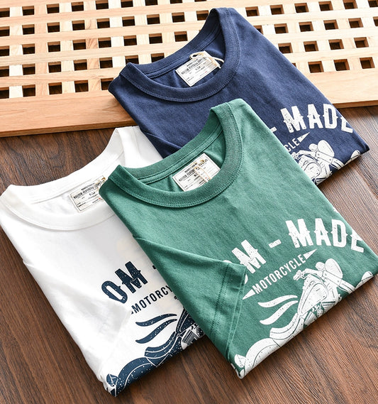 Heavy Men's Print Casual Round Neck Short Sleeve T-shirt