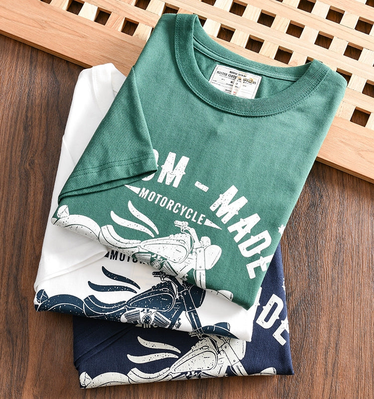 Heavy Men's Print Casual Round Neck Short Sleeve T-shirt