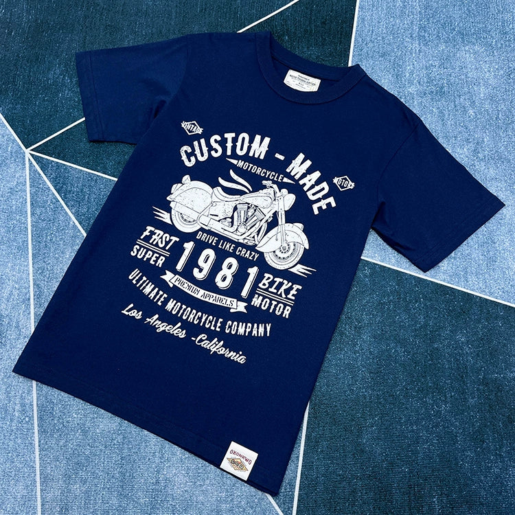 T-shirt Cotton Letter Print Short-Sleeve Retro Biker's Style