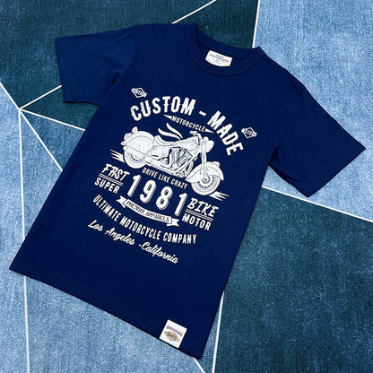 T-shirt Cotton Letter Print Short-Sleeve Retro Biker's Style