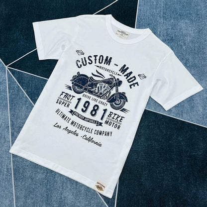 T-shirt Cotton Letter Print Short-Sleeve Retro Biker's Style