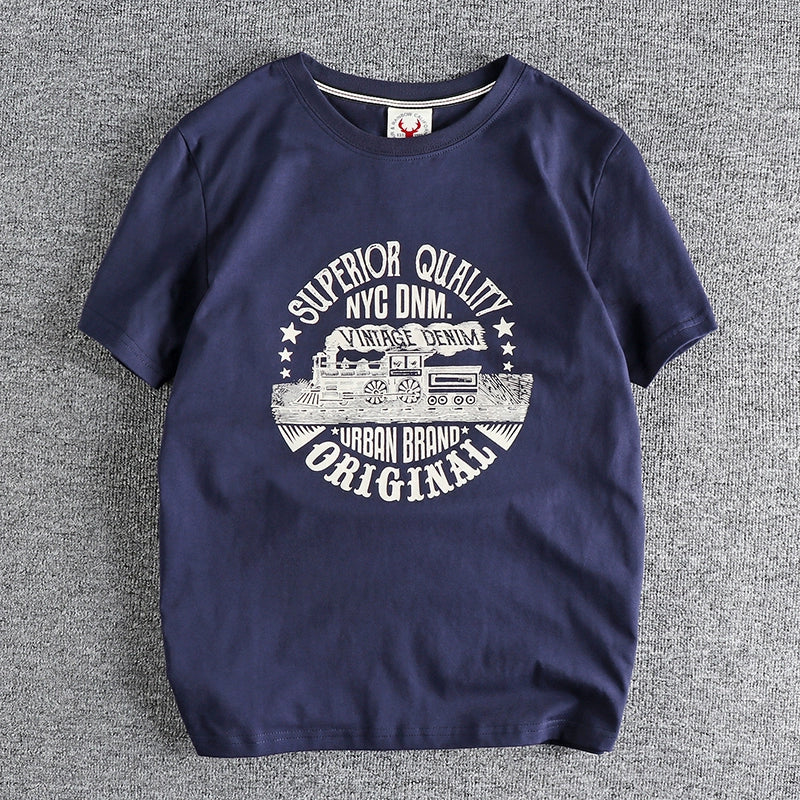 Summer American Retro Locomotive Pattern Men's T-Shirt