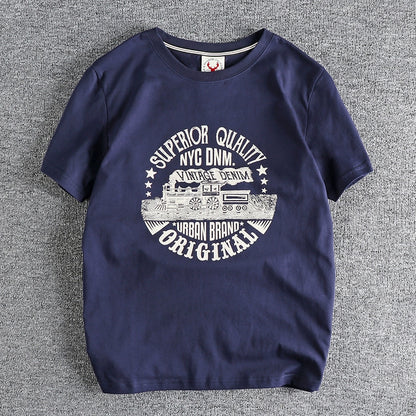 Summer American Retro Locomotive Pattern Men's T-Shirt