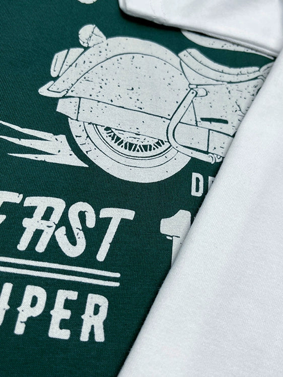 T-shirt Cotton Letter Print Short-Sleeve Retro Biker's Style