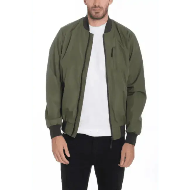 Olive Green Mens Vinyl Waterproof Bomber Jacket Stylish Protection - Estalios