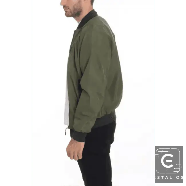 Olive Green Mens Vinyl Waterproof Bomber Jacket Stylish Protection - Estalios