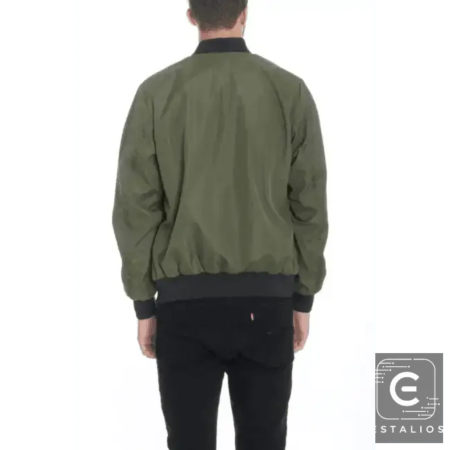 Olive Green Mens Vinyl Waterproof Bomber Jacket Stylish Protection - Estalios