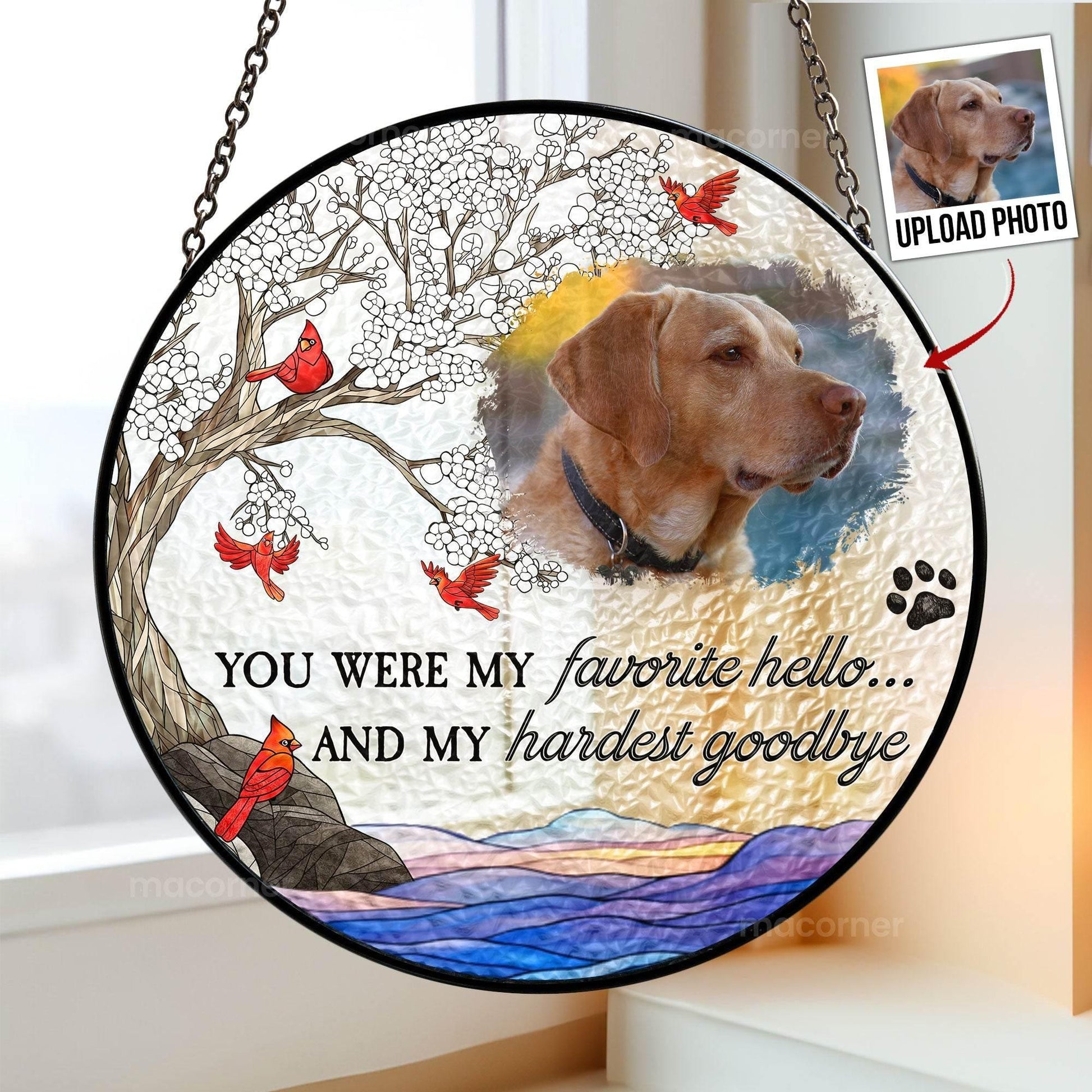 Pet Loss Personalized Photo Stained Glass Suncatcher - Estalios
