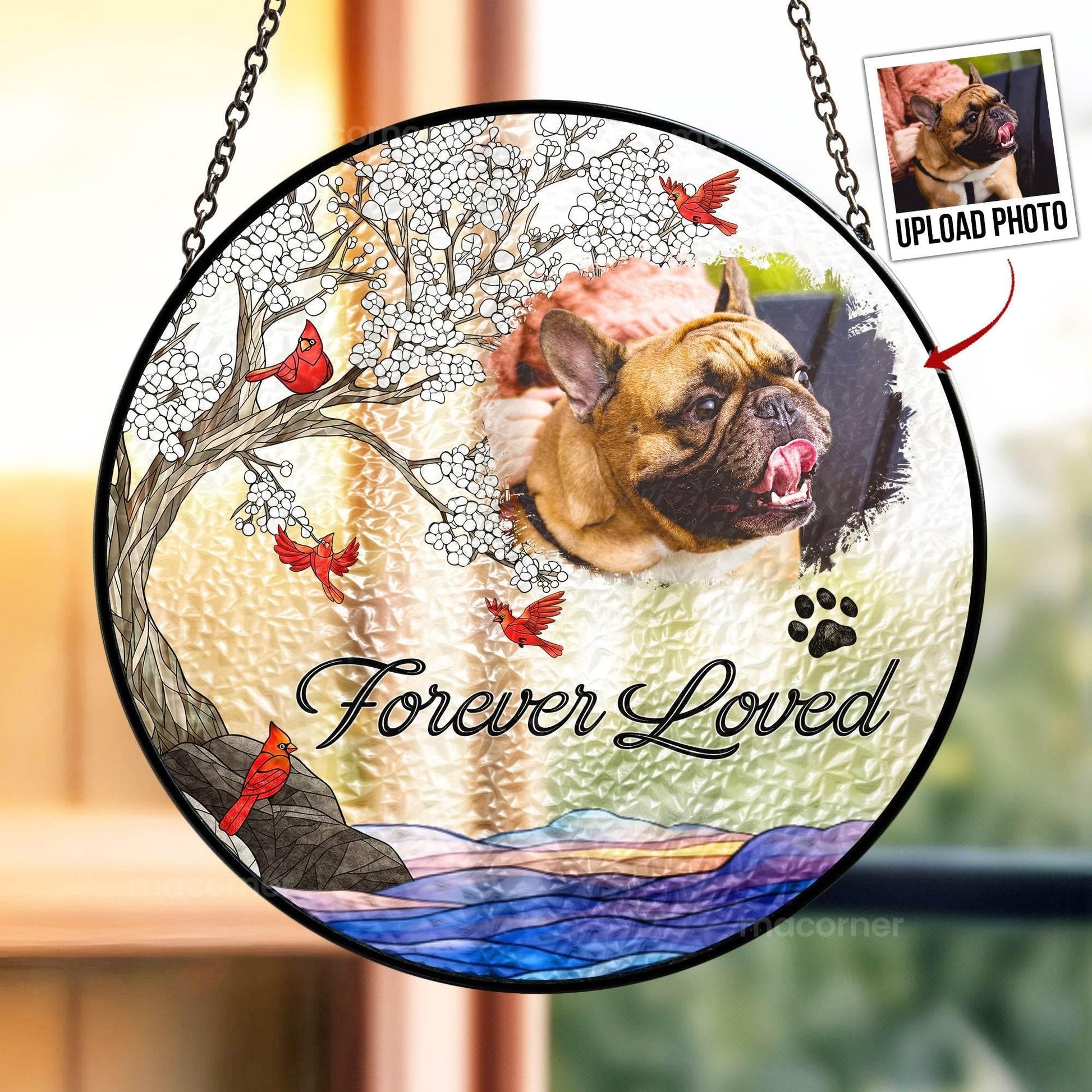 Pet Loss Personalized Photo Stained Glass Suncatcher - Estalios