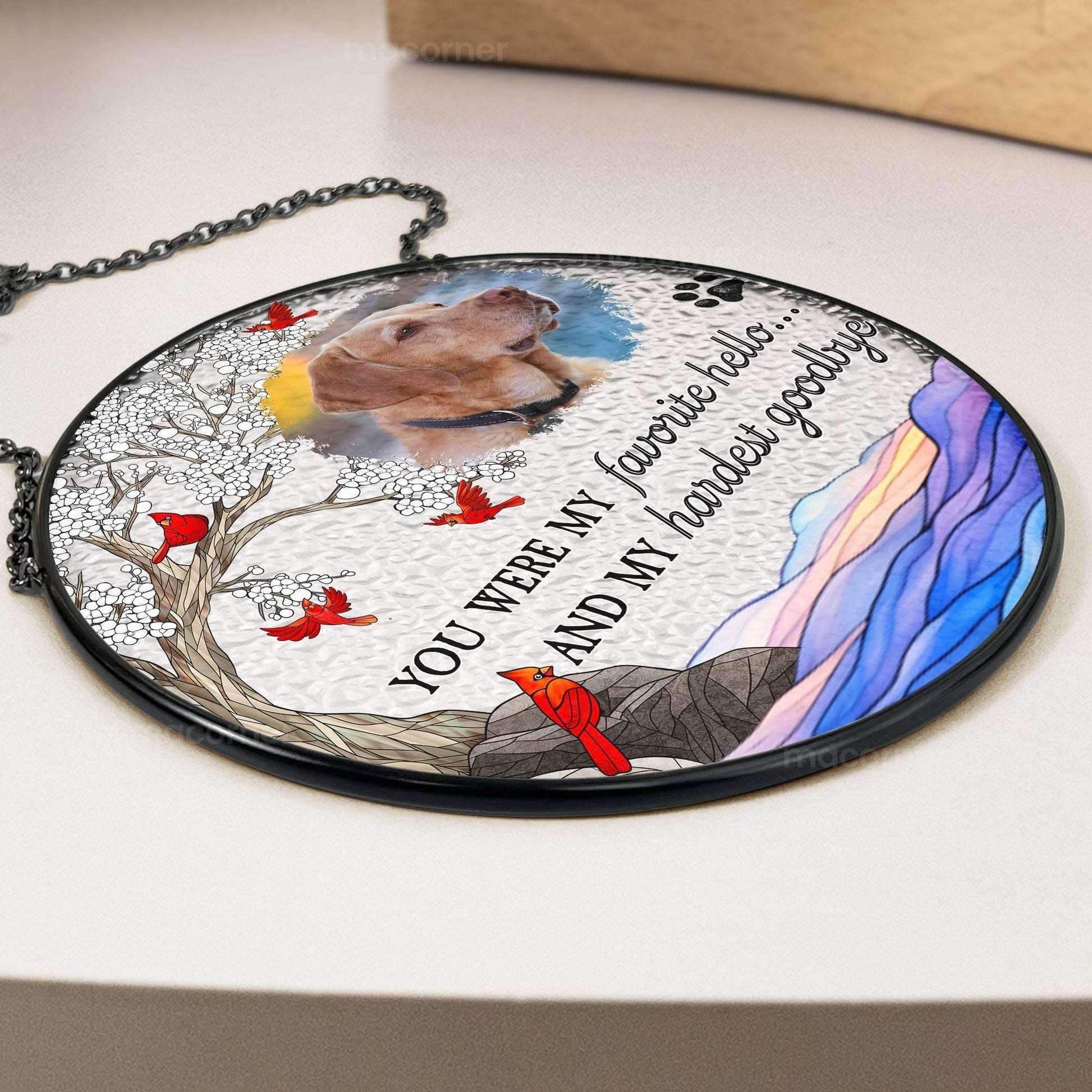 Pet Loss Personalized Photo Stained Glass Suncatcher - Estalios