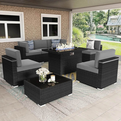 Patio Furniture Set Fire Pit Table Outdoor Sectional Sofa - Estalios