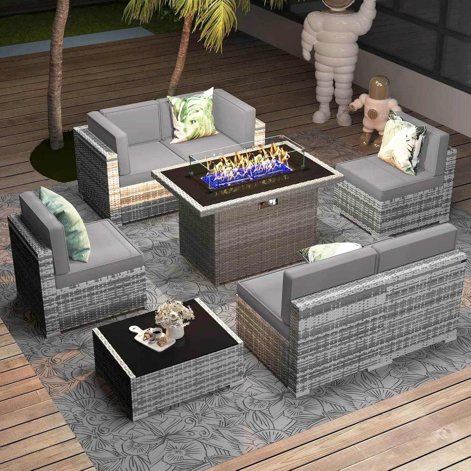 Patio Furniture Set Fire Pit Table Outdoor Sectional Sofa - Estalios