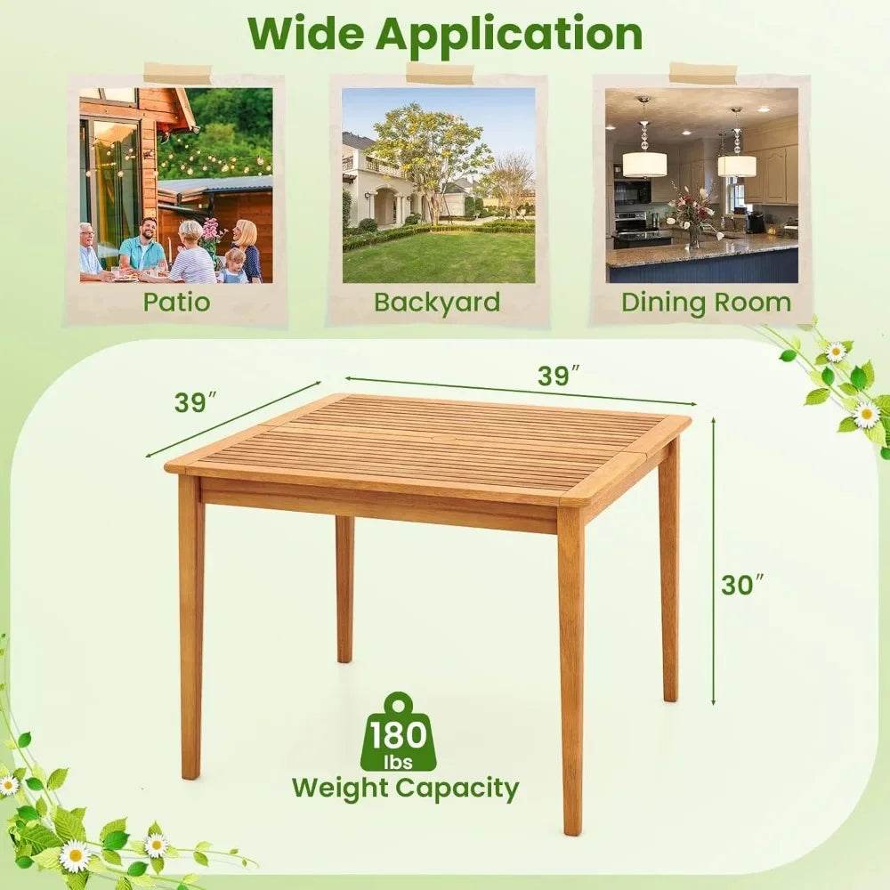 Outdoor Wood Dining Table with Umbrella Hole for Patio - Estalios