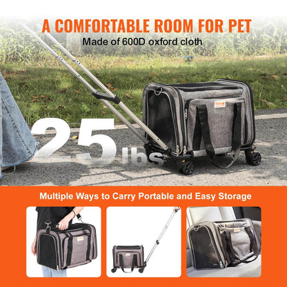 Breathable Pet Carrier Backpack with Wheels for Travel - Estalios