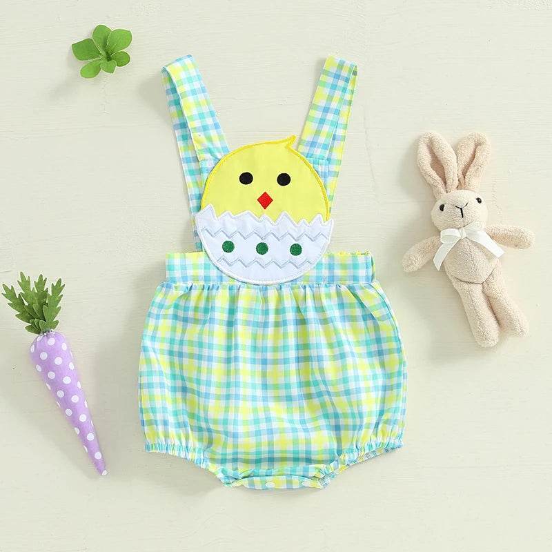 Easter Bunny Jumpsuit with Floral Embroidery and Ruffle Trim for Infant Girls and Boys - Adorable Spring Romper for Babies - Estalios
