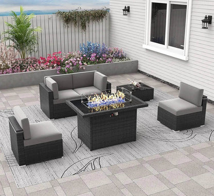 Patio Furniture Set Fire Pit Table Outdoor Sectional Sofa - Estalios
