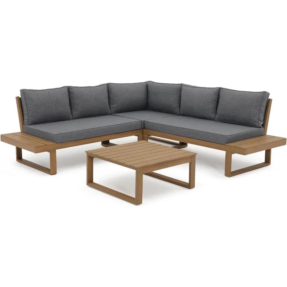 Acacia Wood Outdoor Sectional Sofa Set with Coffee Table - Estalios