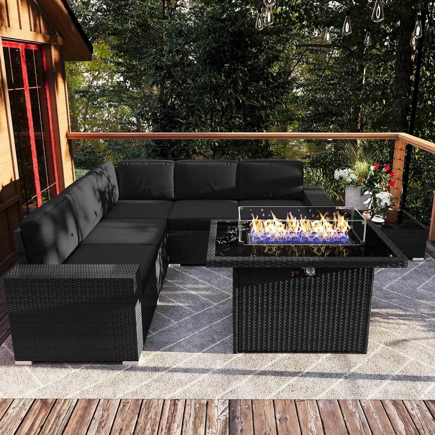 Patio Furniture Set Fire Pit Table Outdoor Sectional Sofa - Estalios