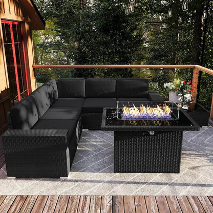 Patio Furniture Set Fire Pit Table Outdoor Sectional Sofa - Estalios