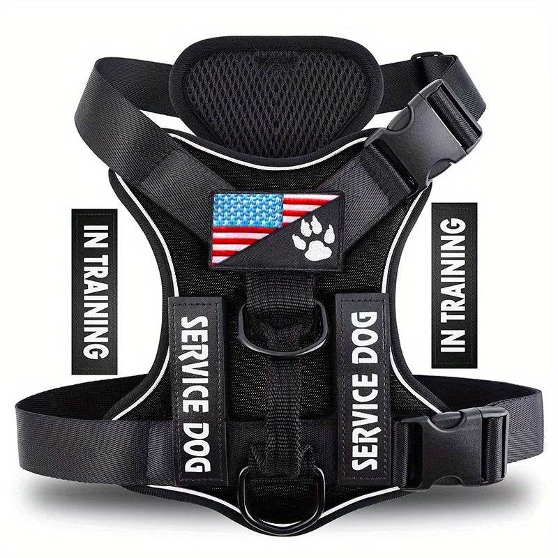 Reflective Service Dog Harness with 5 Patches, Adjustable - Estalios