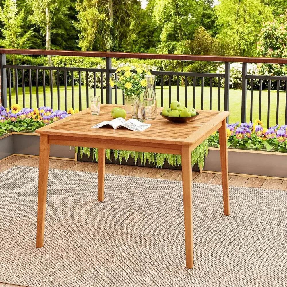 Outdoor Wood Dining Table with Umbrella Hole for Patio - Estalios