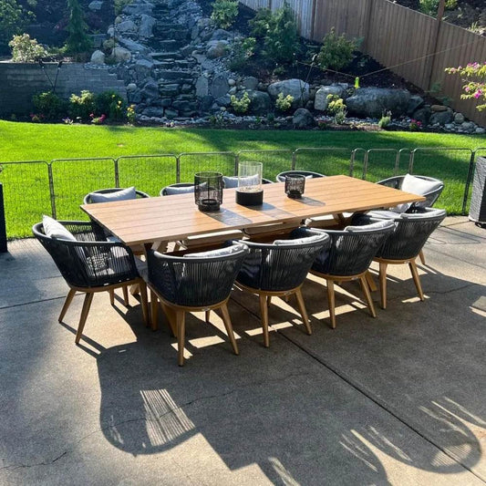 11 Pieces Patio Dining Set with Teak-Finish Aluminum Frame - Estalios