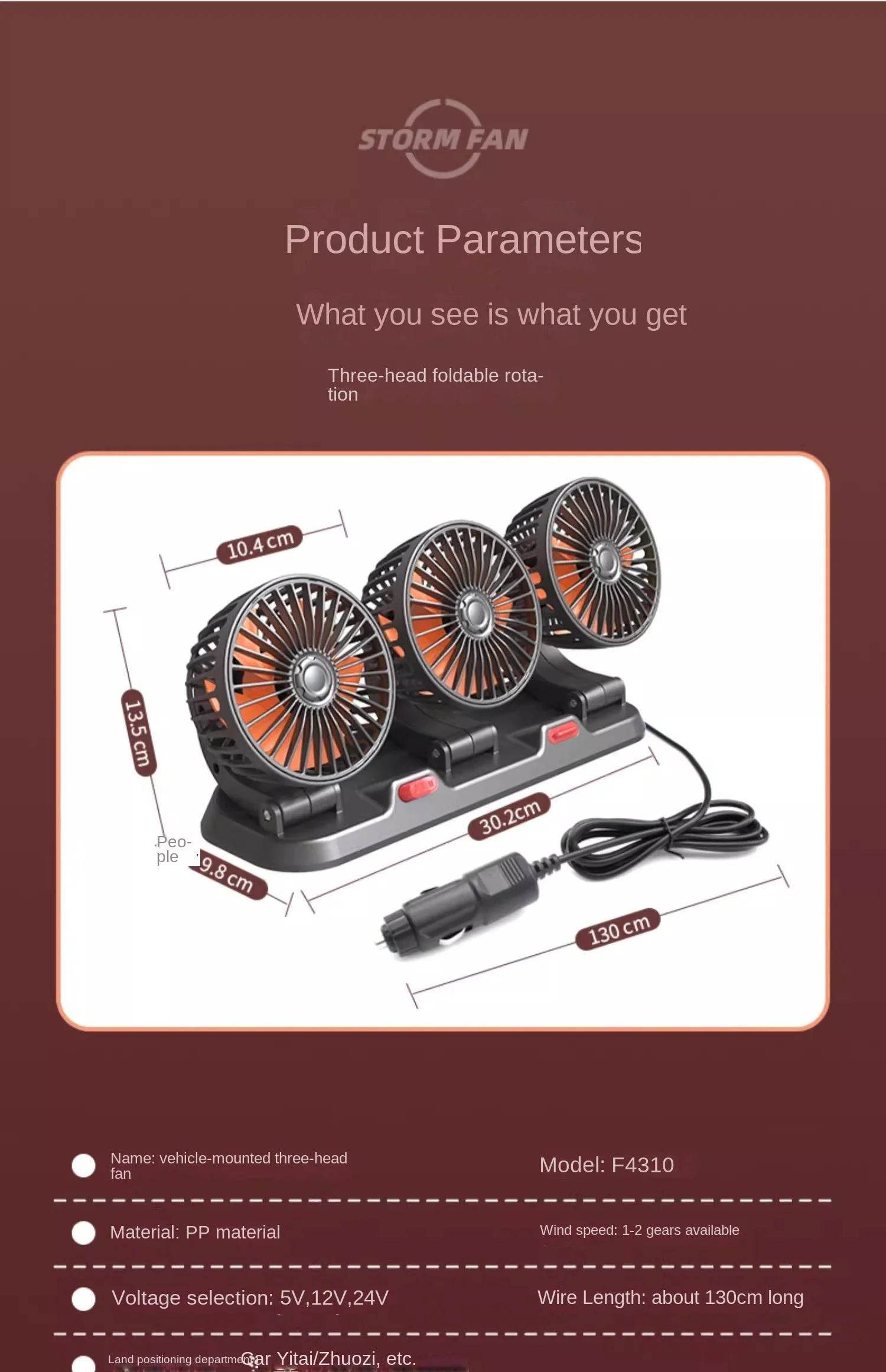 360° Adjustable Car Fan 3 Heads Electric USB 12V/24V - Estalios