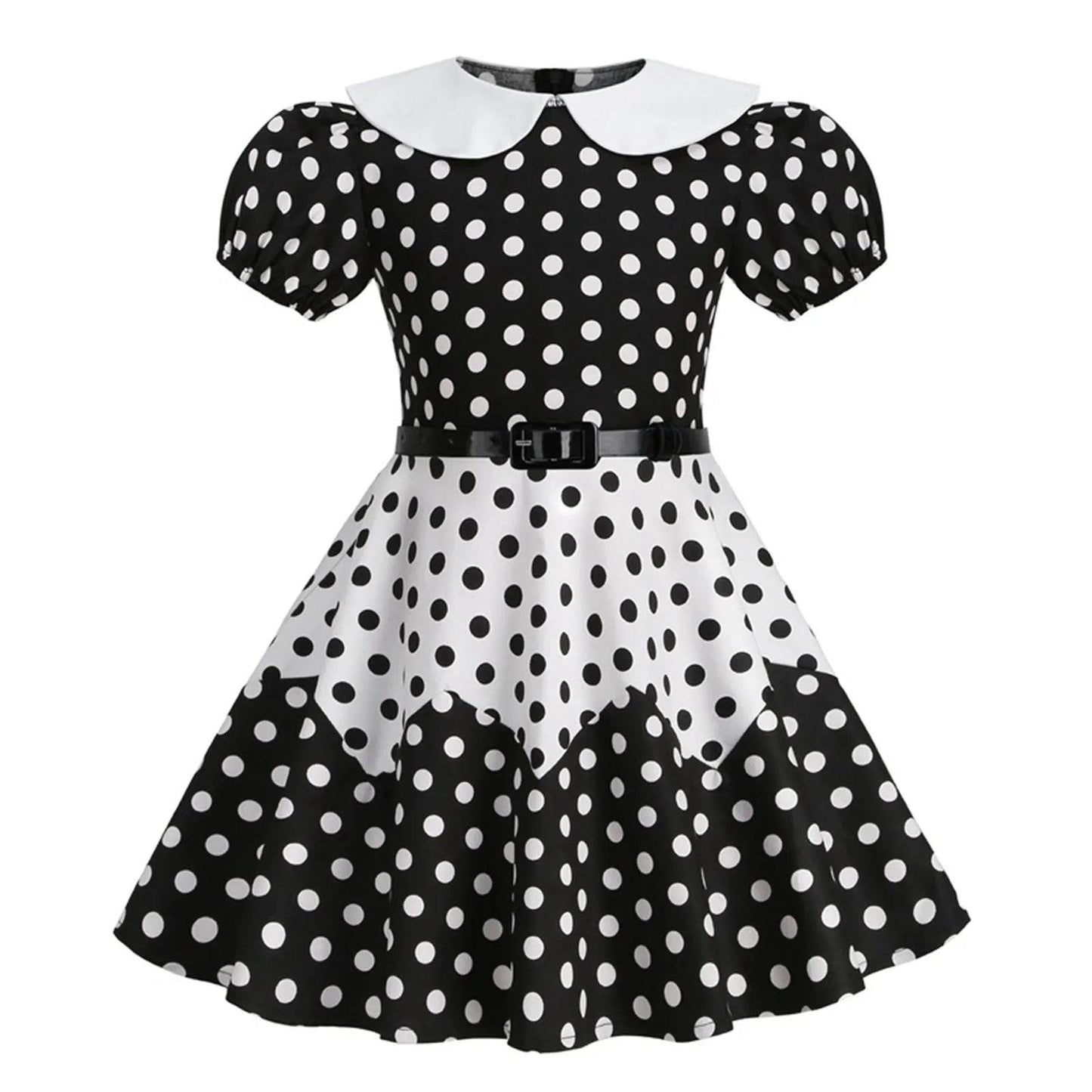 Kids Girls Vintage Dress Easter Polka Dots Print Dress Daily Birthday Dress Short Sleeve Perter Pan Collar 1950s Princess Dress - Estalios