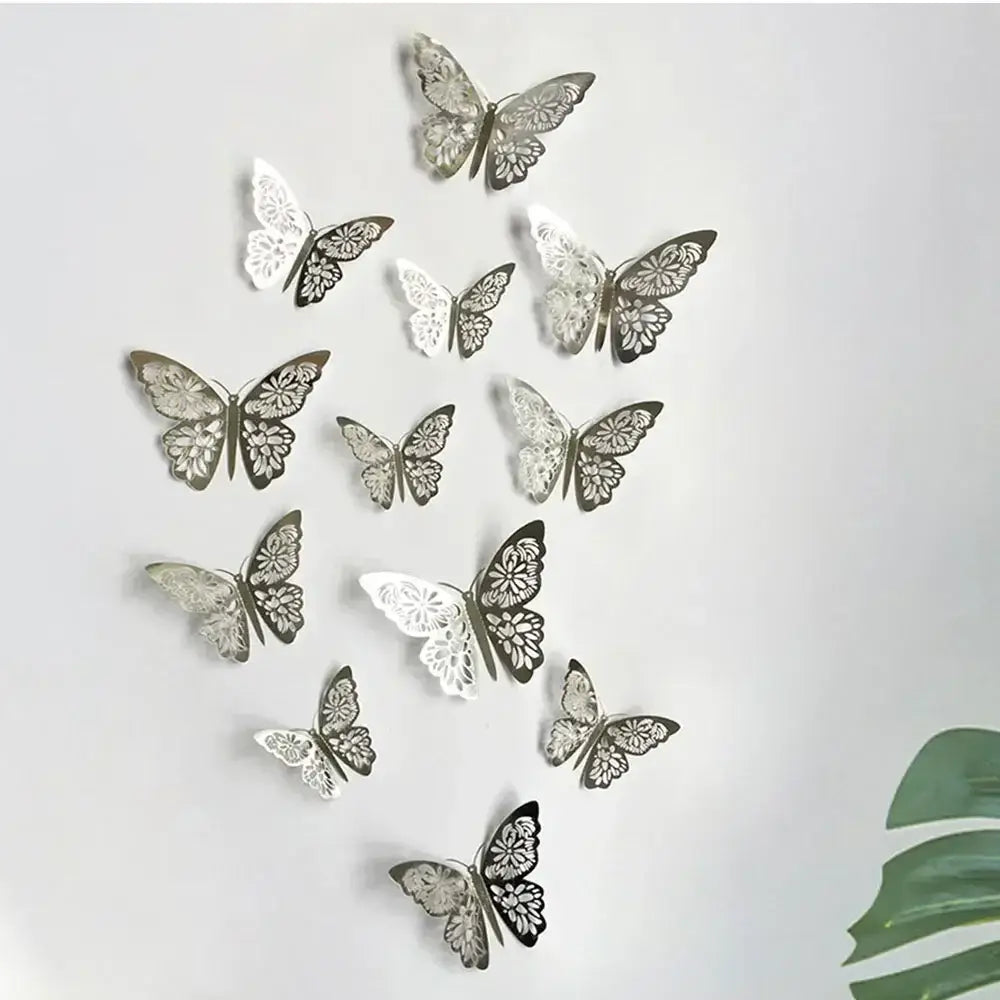 JJYY 12 pegatinas de pared de mariposas huecas 3D para decoración del hogar