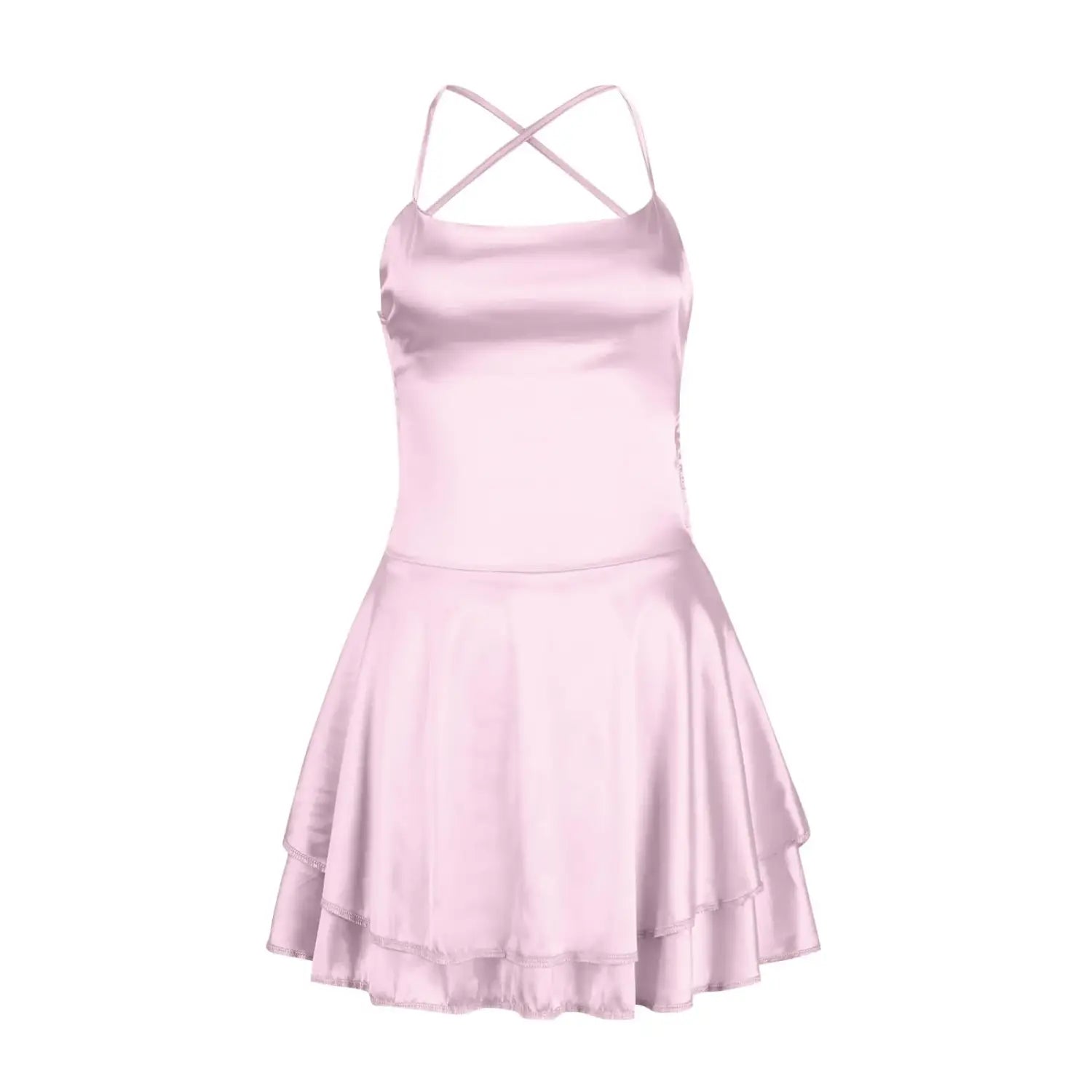 Elegante minivestido de fiesta de satén de seda con espalda descubierta para mujer