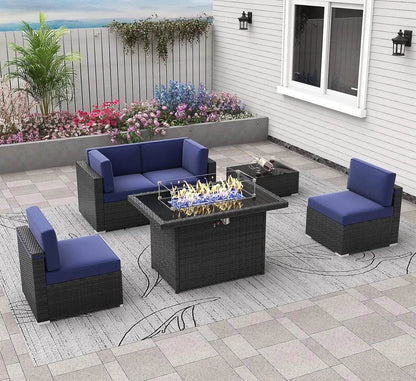 Patio Furniture Set Fire Pit Table Outdoor Sectional Sofa - Estalios