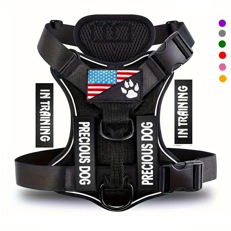 Reflective Service Dog Harness with 5 Patches, Adjustable - Estalios