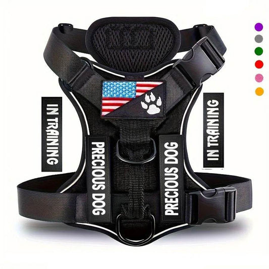 Reflective Service Dog Harness with 5 Patches, Adjustable - Estalios