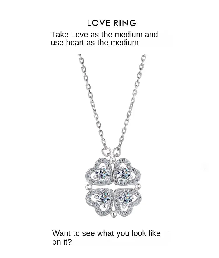 Sterling Silver S925 Four-Leaf Clover Necklace with Light Luxe Mosan Diamond Pendant for Elegant Women