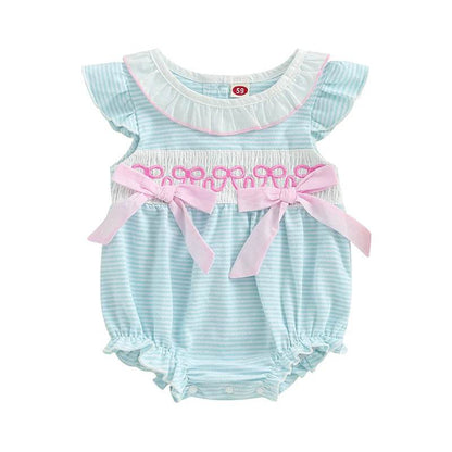 Adorable Infant Easter Jumpsuit with Cute Ruffles and Striped Print Sleeveless Round Neck Baby Girl Outfit for Newborns - Estalios