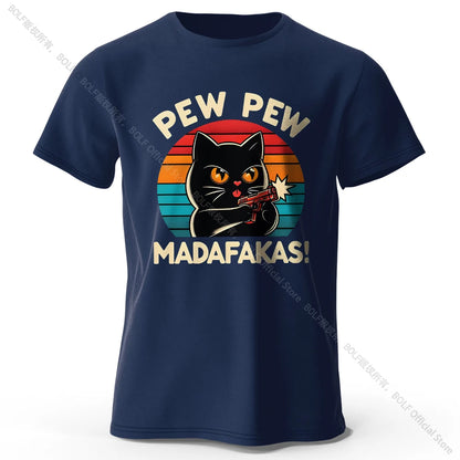 Cute Cat Doodle Print Cotton T-Shirt for All Seasons