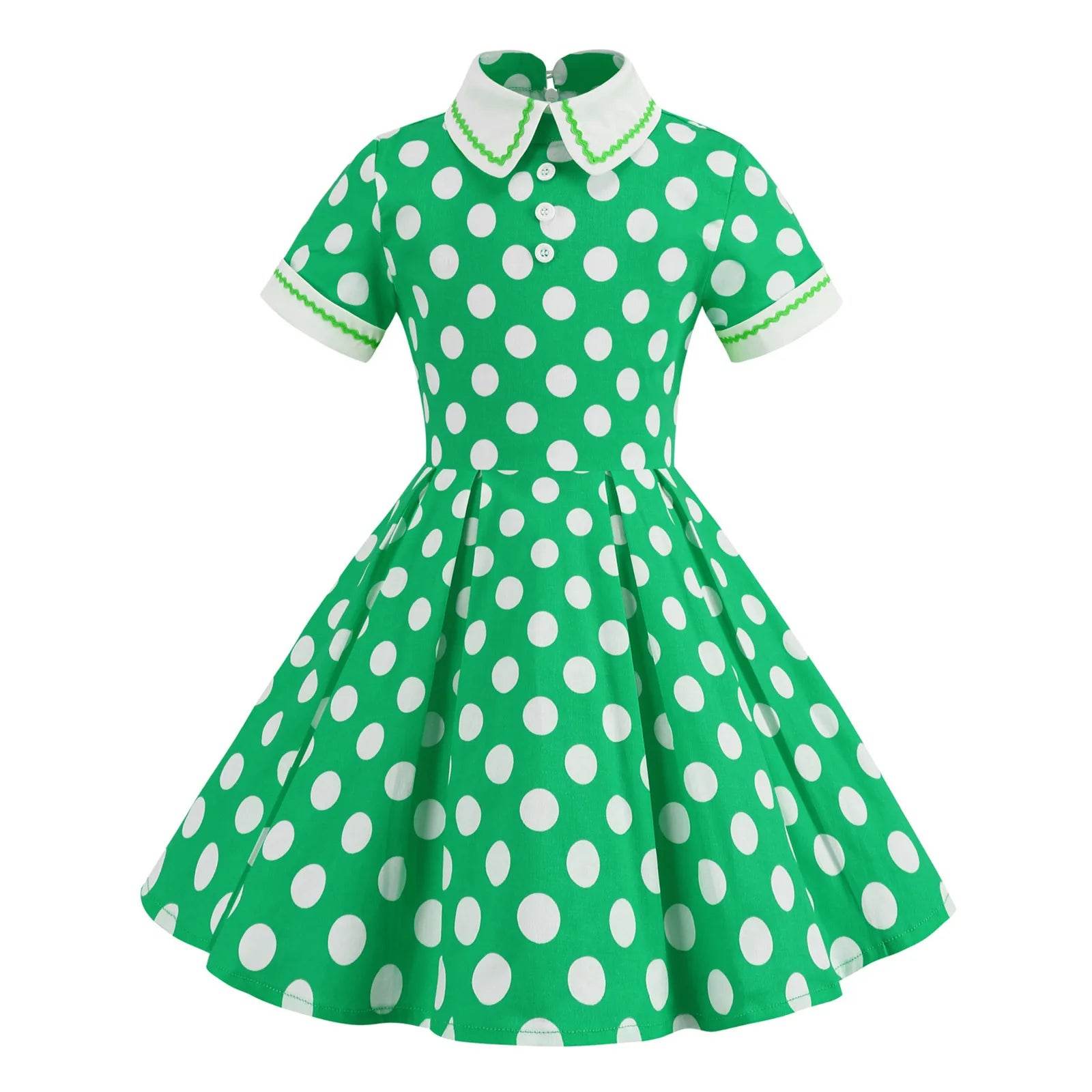 Kids Girls Vintage Dress Easter Polka Dots Print Dress Daily Birthday Dress Short Sleeve Perter Pan Collar 1950s Princess Dress - Estalios