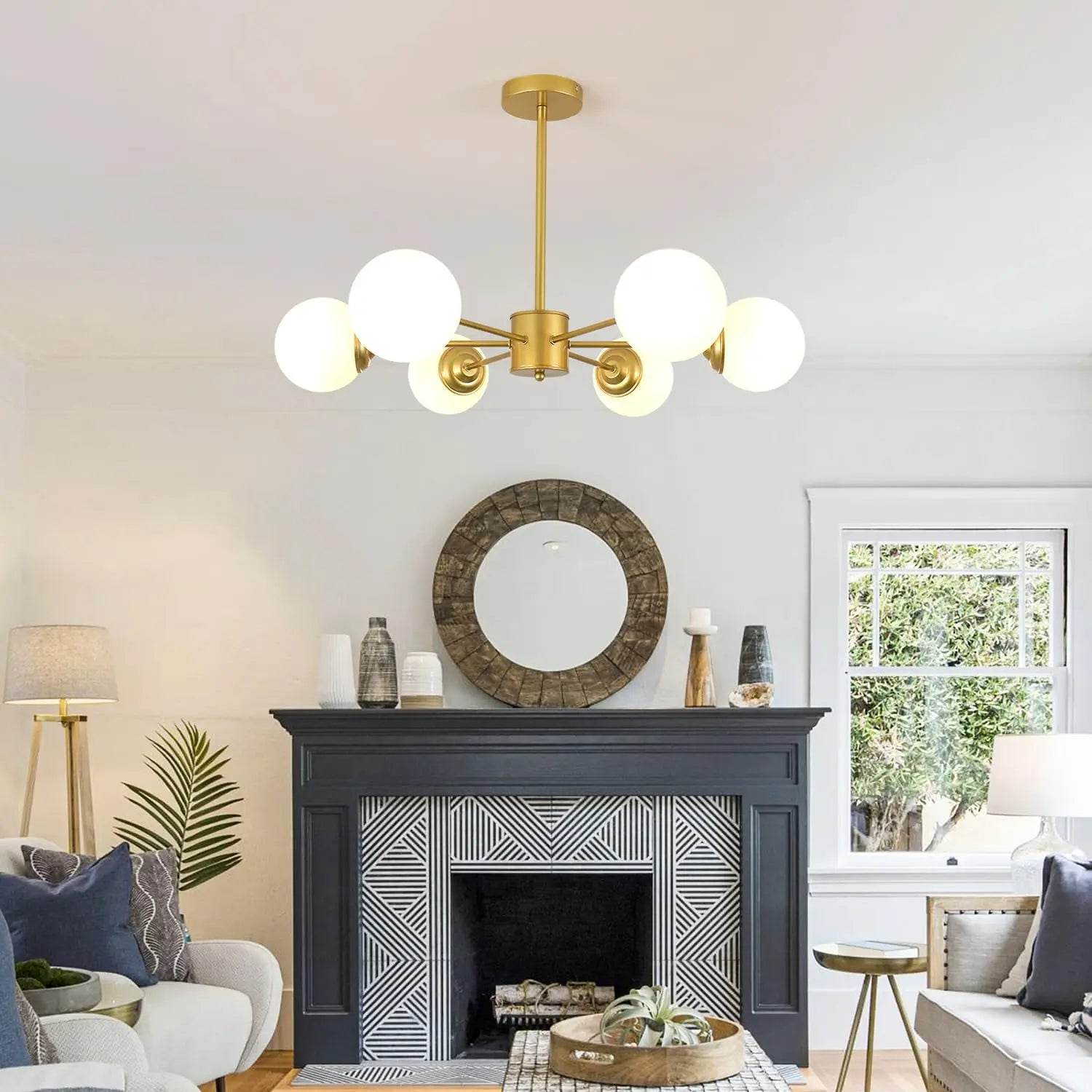 Modern Gold Globe Sputnik Chandelier with Glass Shades - Estalios