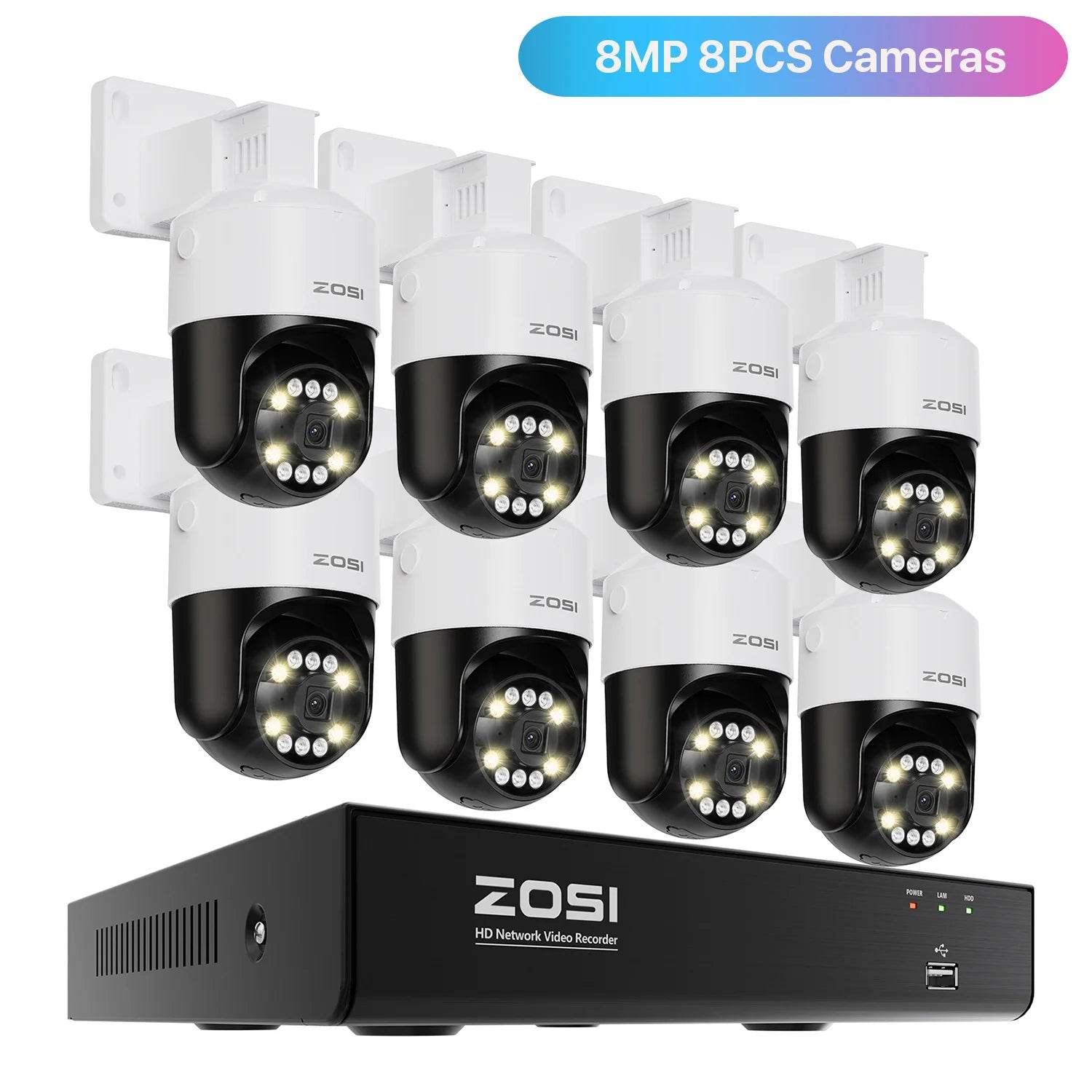 ZOSI 8MP PTZ PoE CCTV Security Camera System AI Face Person Vehicle Detect 4K 8CH Expand 16CH NVR Video Surveillance IP Cam - Estalios
