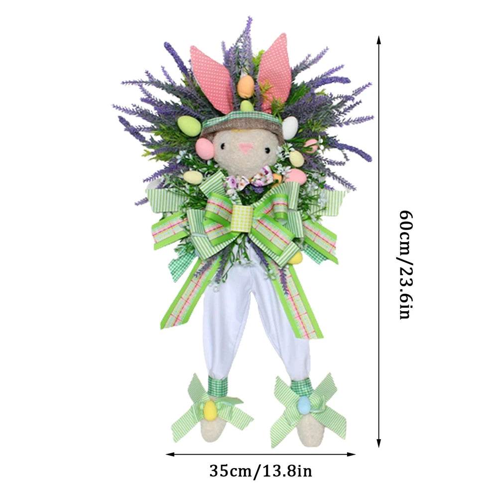 Easter Bunny Wreath Wall Artificial Lavender Easter Egg Rabbit Wreath Spring Wreath Easter Decor For Garden Hanging Wreaths - Estalios
