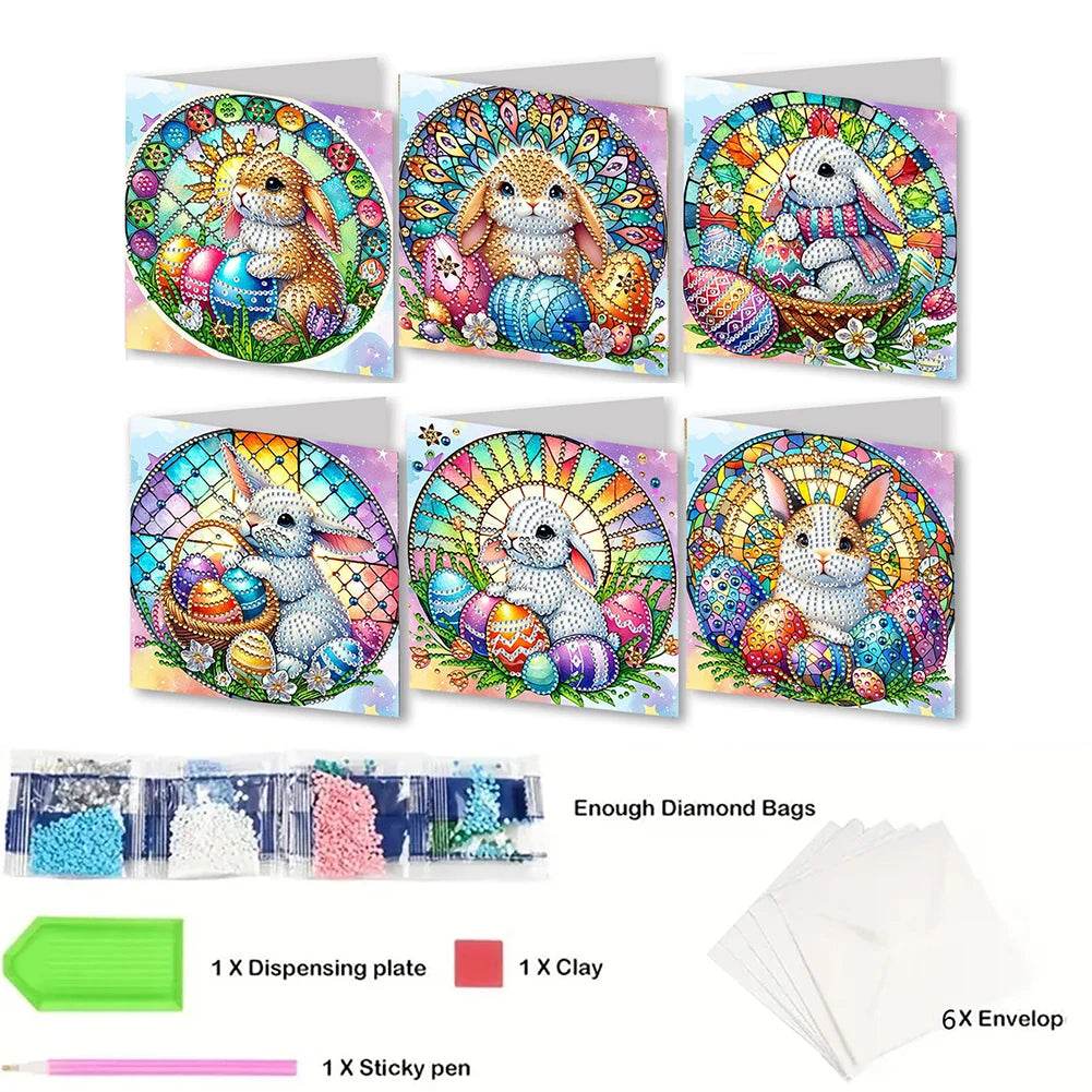 6Pcs Easter Animals Rhinestone Painting Card Kit Diamond Daily Wish Card Diamond Painting Greeting Card for Holiday Party Favors - Estalios
