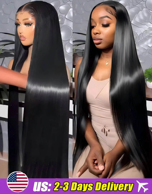 30 40 Inch Bone Straight Lace Front Wig 250 Density Human Hair - Estalios